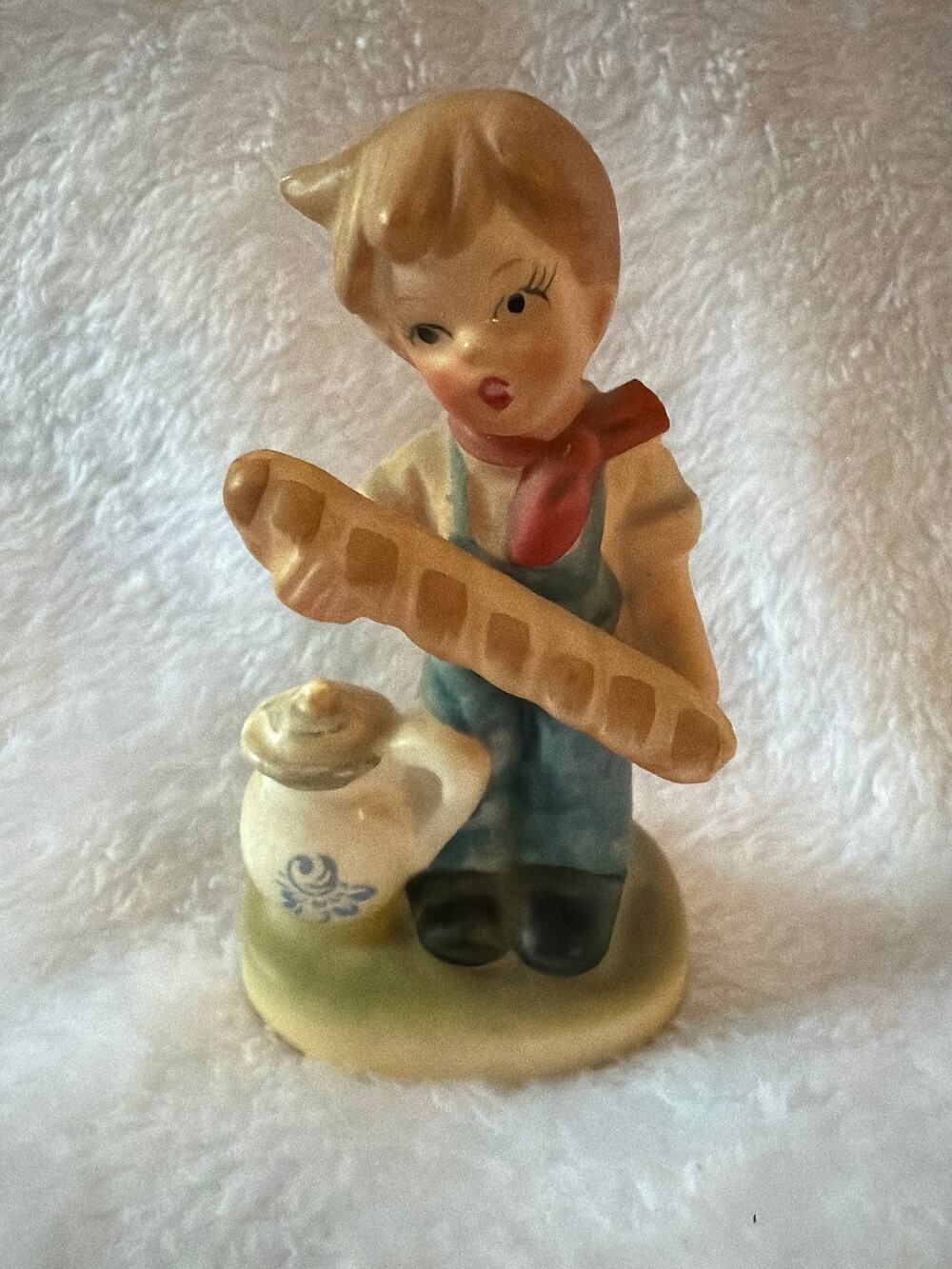 INARCO Japan Boy with Bread Figurine E4713 Vintage Porcelain Bisque Figure MCM